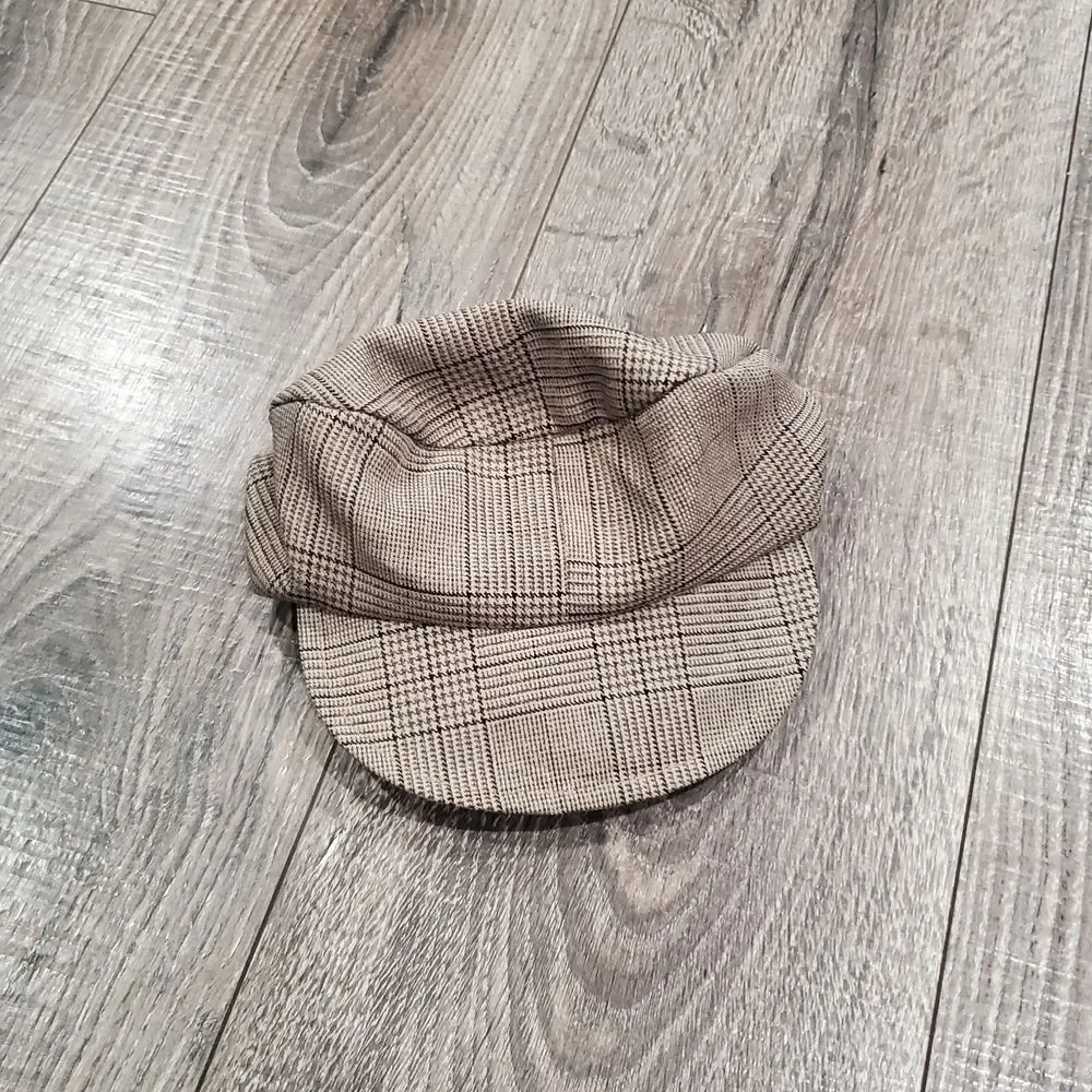 Baby Hats Babycap Beige Plaid and Blue Denim Baby Boy Hat Set 2 Pieces